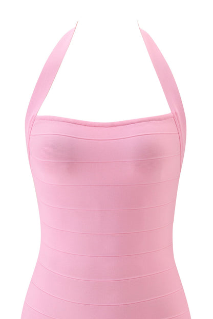 Women's Date Night Halter Bandage Mini Dress - Pink