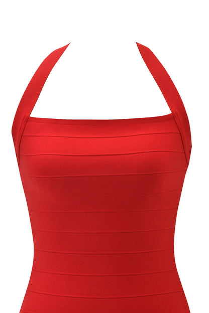 Women's Date Night Halter Bandage Mini Dress - Red