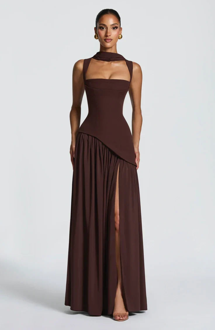 Women's Date Night Square Neck Maxi Dress - Chocolate Brown
