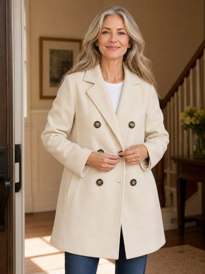 Women's Double-Breasted Longline Coat - Cream