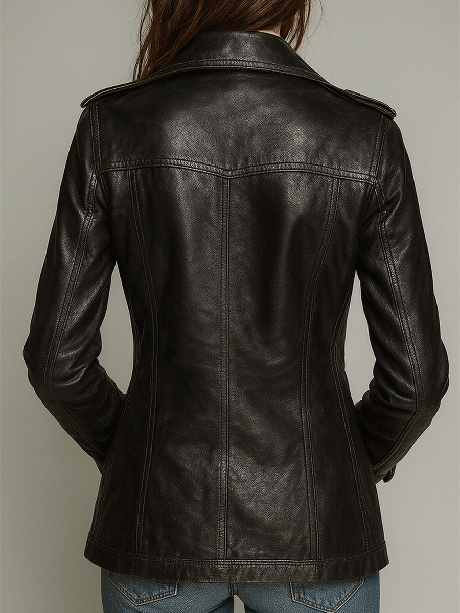 Women's Double-Breasted Military Black Jacket - Black