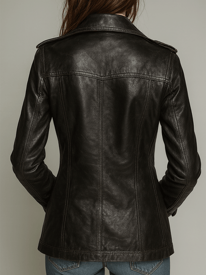 Women's Double-Breasted Military Black Jacket - Black
