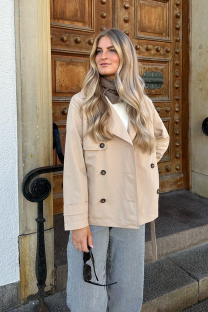 Women's Double-Breasted Notch Lapel Trench Coat - Beige