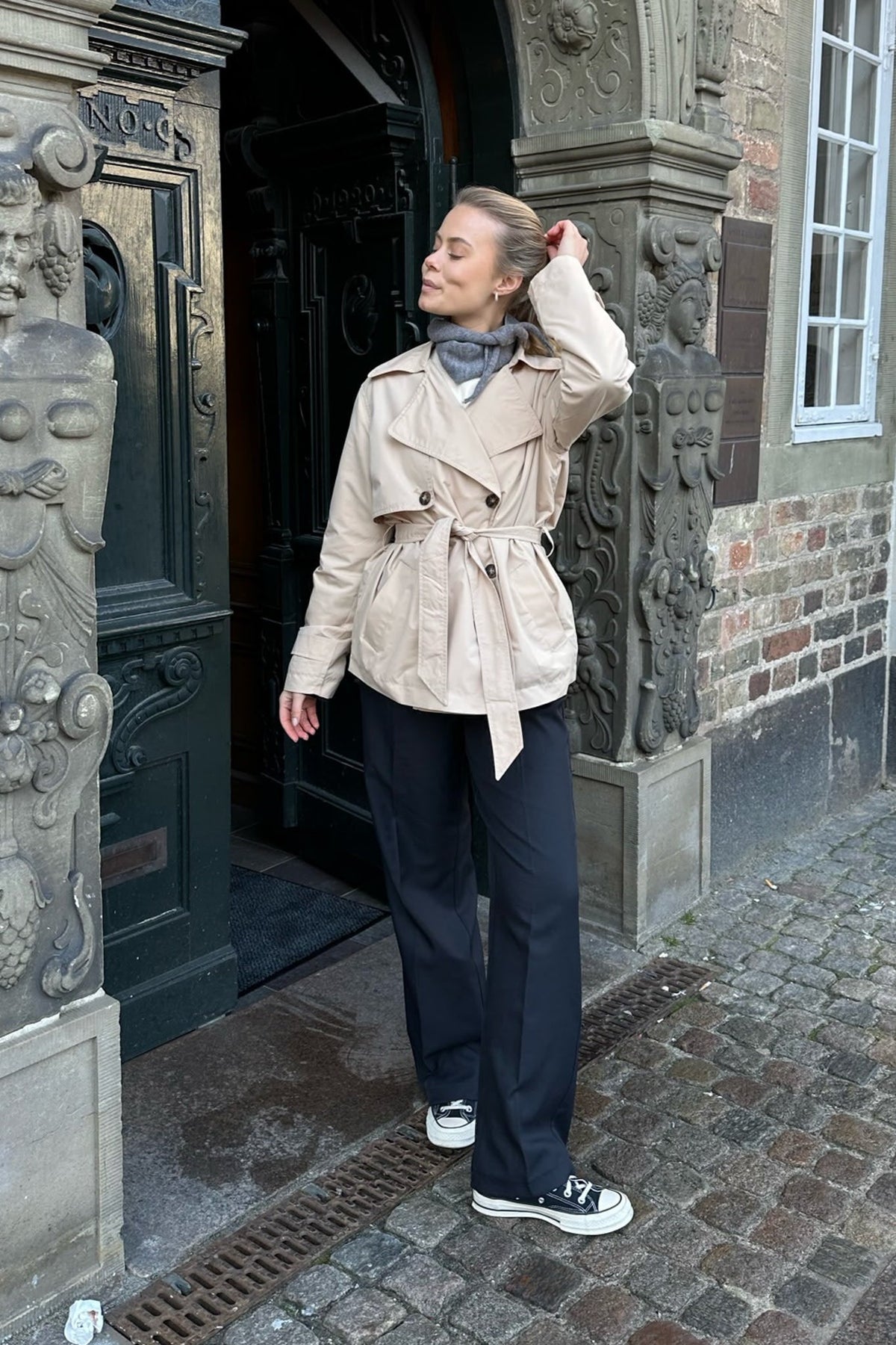Women's Double-Breasted Notch Lapel Trench Coat - Beige