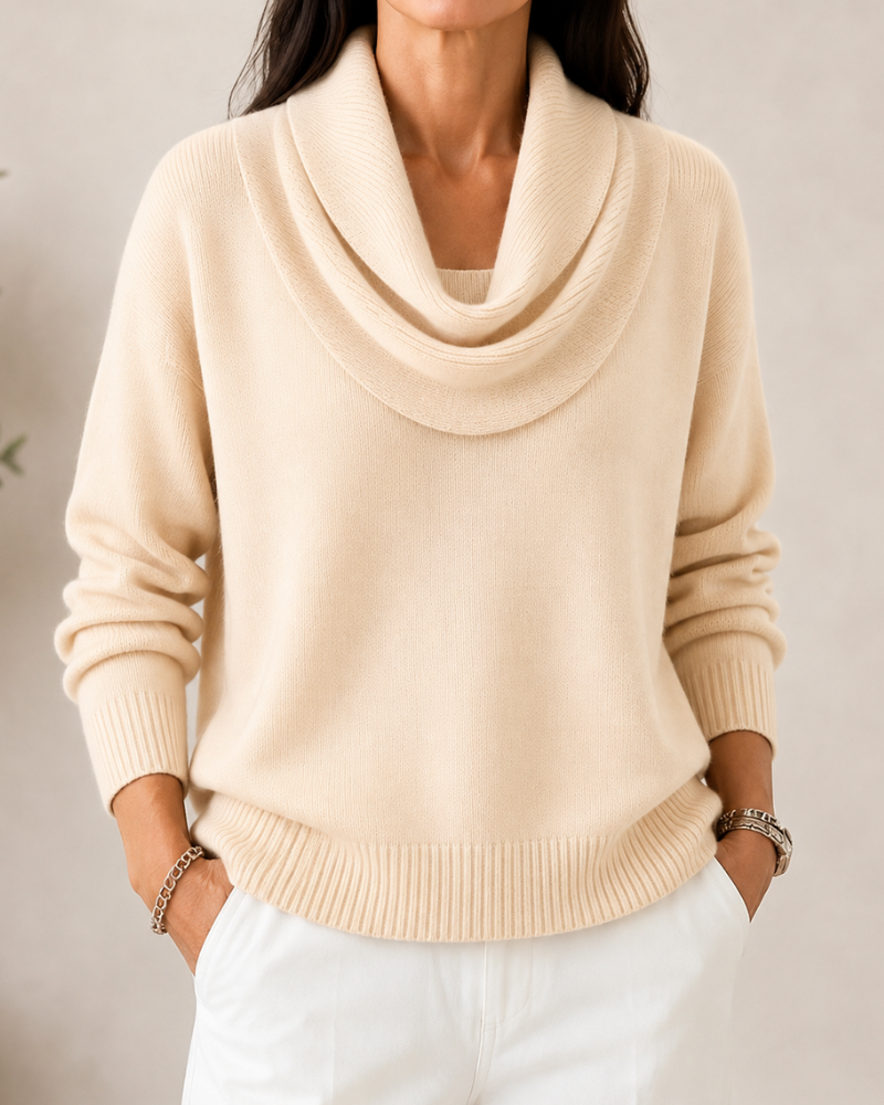 Women's Draped Cowl Neck Knit Sweater - Cream