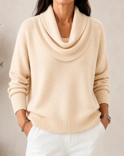 Women's Draped Cowl Neck Knit Sweater - Cream