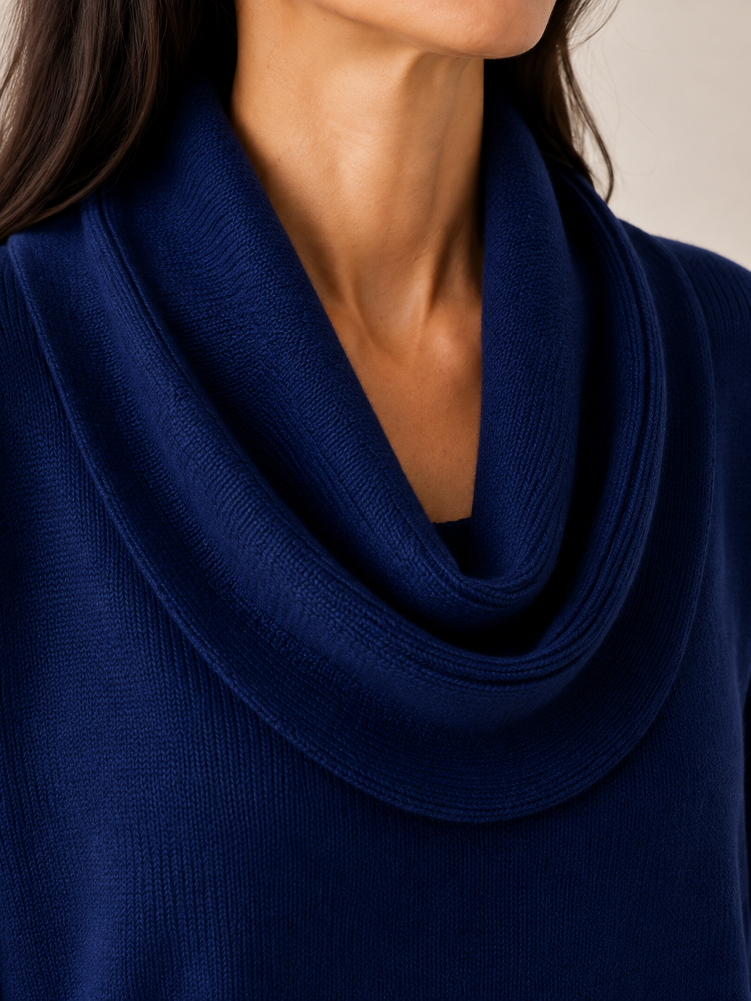 Women's Draped Cowl Neck Knit Sweater - Navy Blue