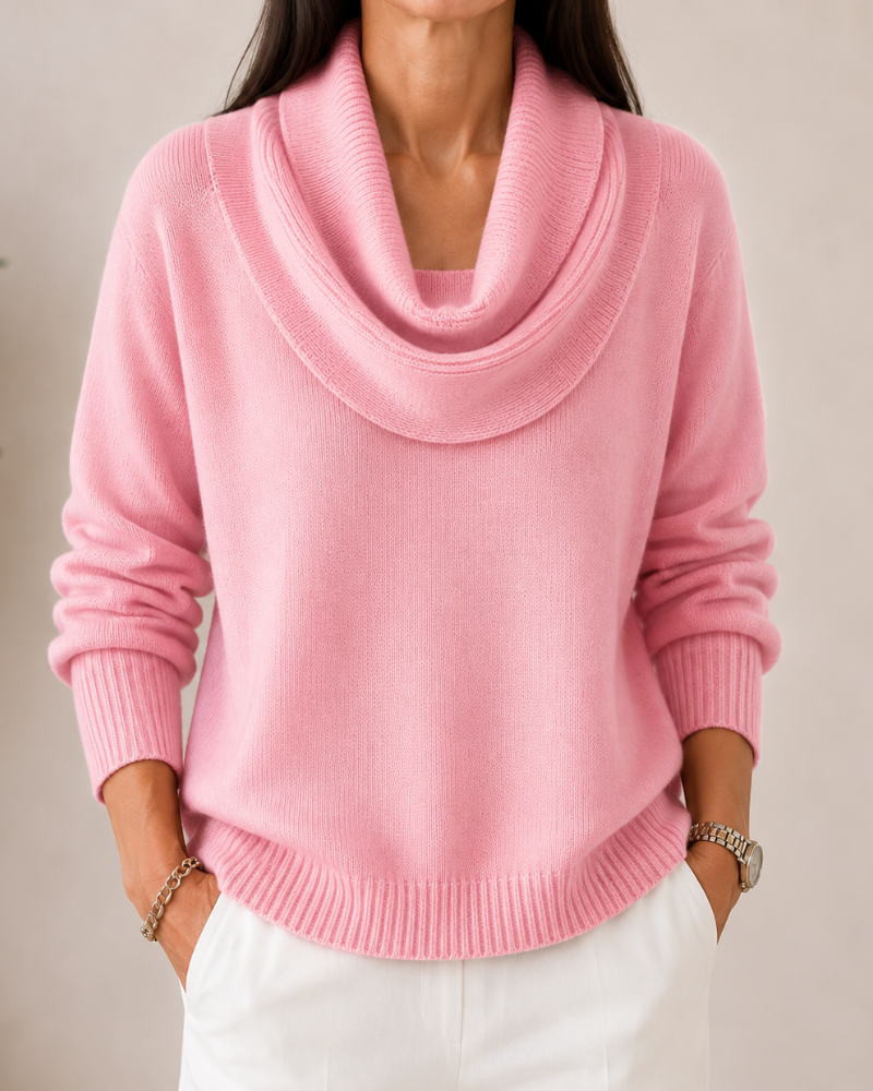 Women's Draped Cowl Neck Knit Sweater - Pink