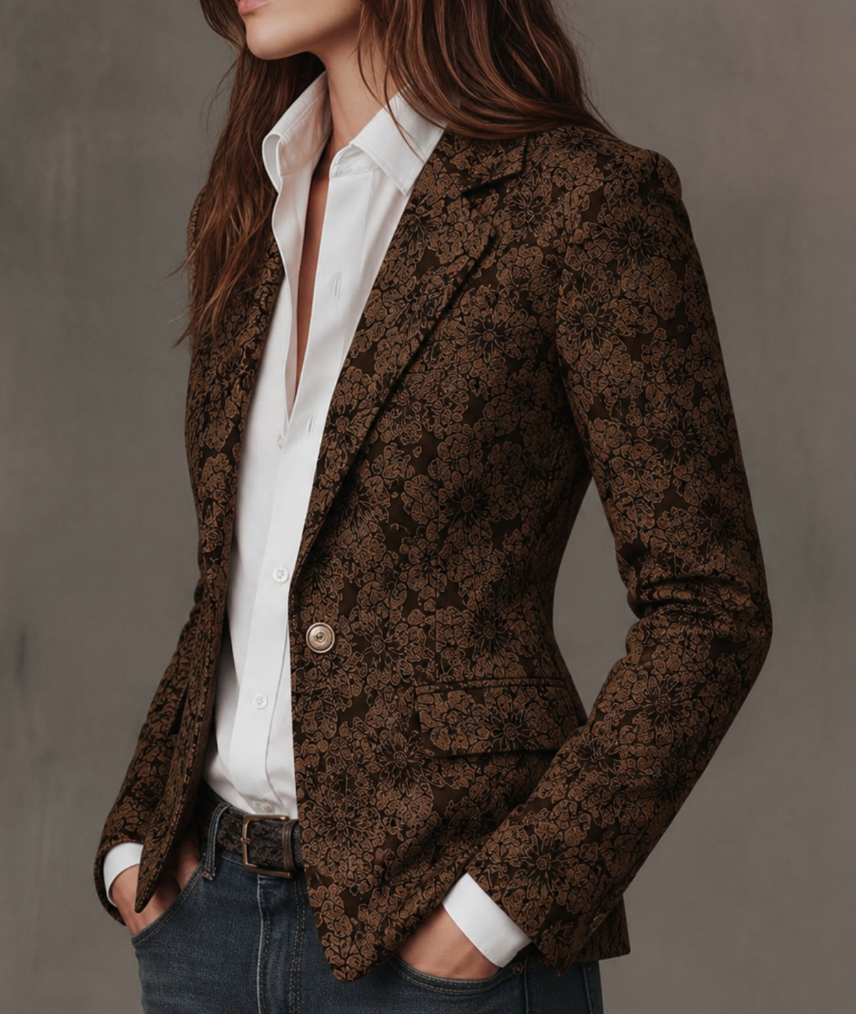 Women's Fitted Paisley Jacquard Blazer - Brown