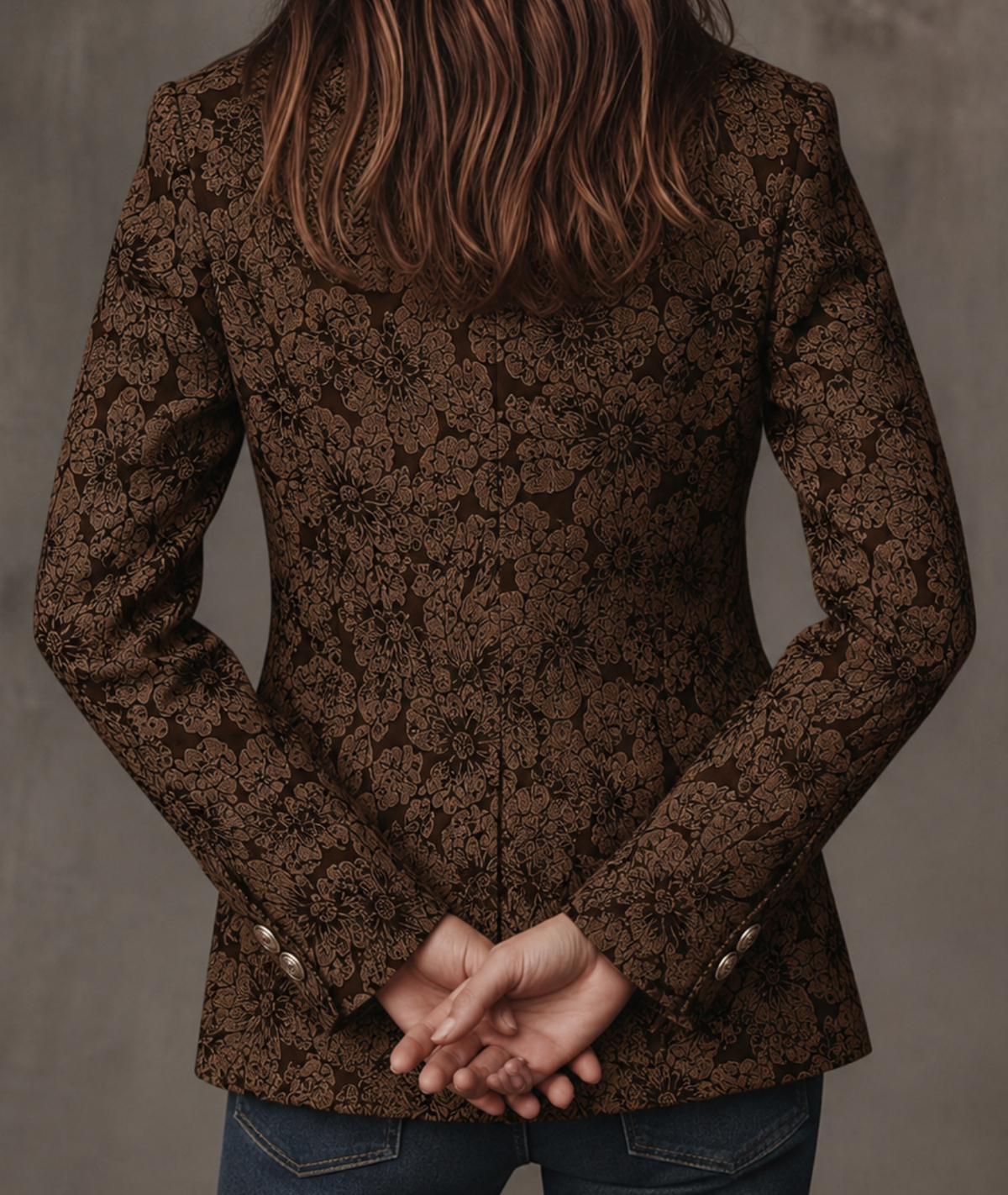 Women's Fitted Paisley Jacquard Blazer - Brown
