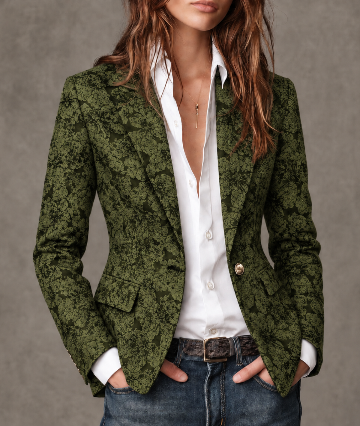 Women's Fitted Paisley Jacquard Blazer - Green