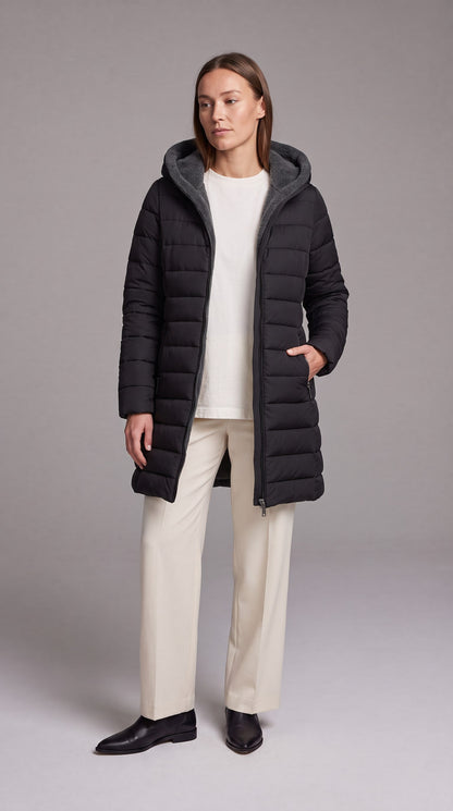 Women's Fleece-Lined A-Line Winter Coat - Black