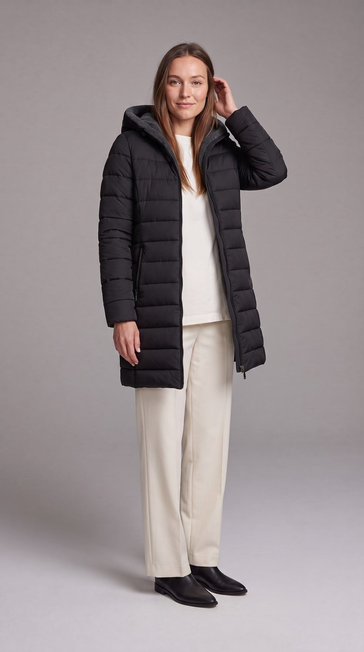 Women's Fleece-Lined A-Line Winter Coat - Black