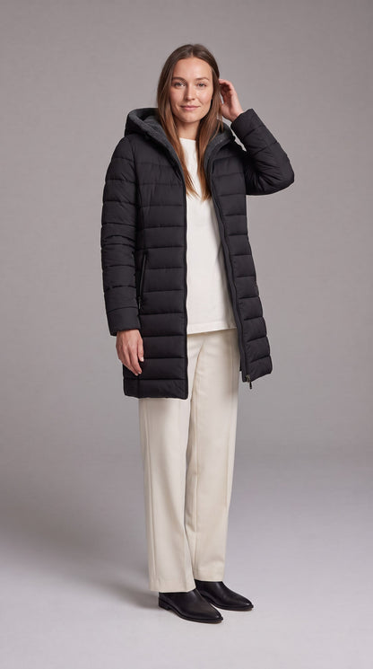 Women's Fleece-Lined A-Line Winter Coat - Black
