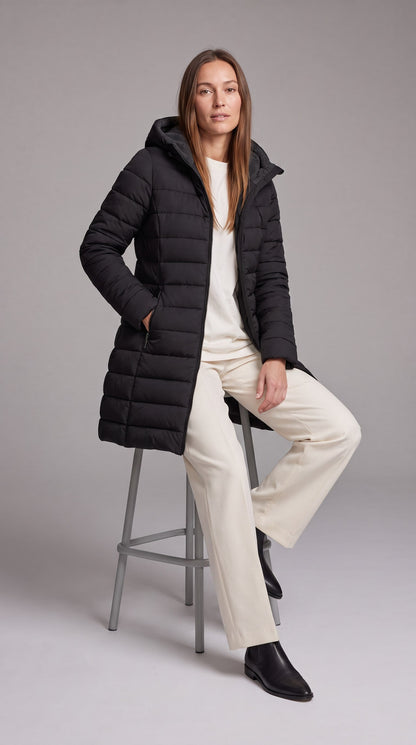 Women's Fleece-Lined A-Line Winter Coat - Black