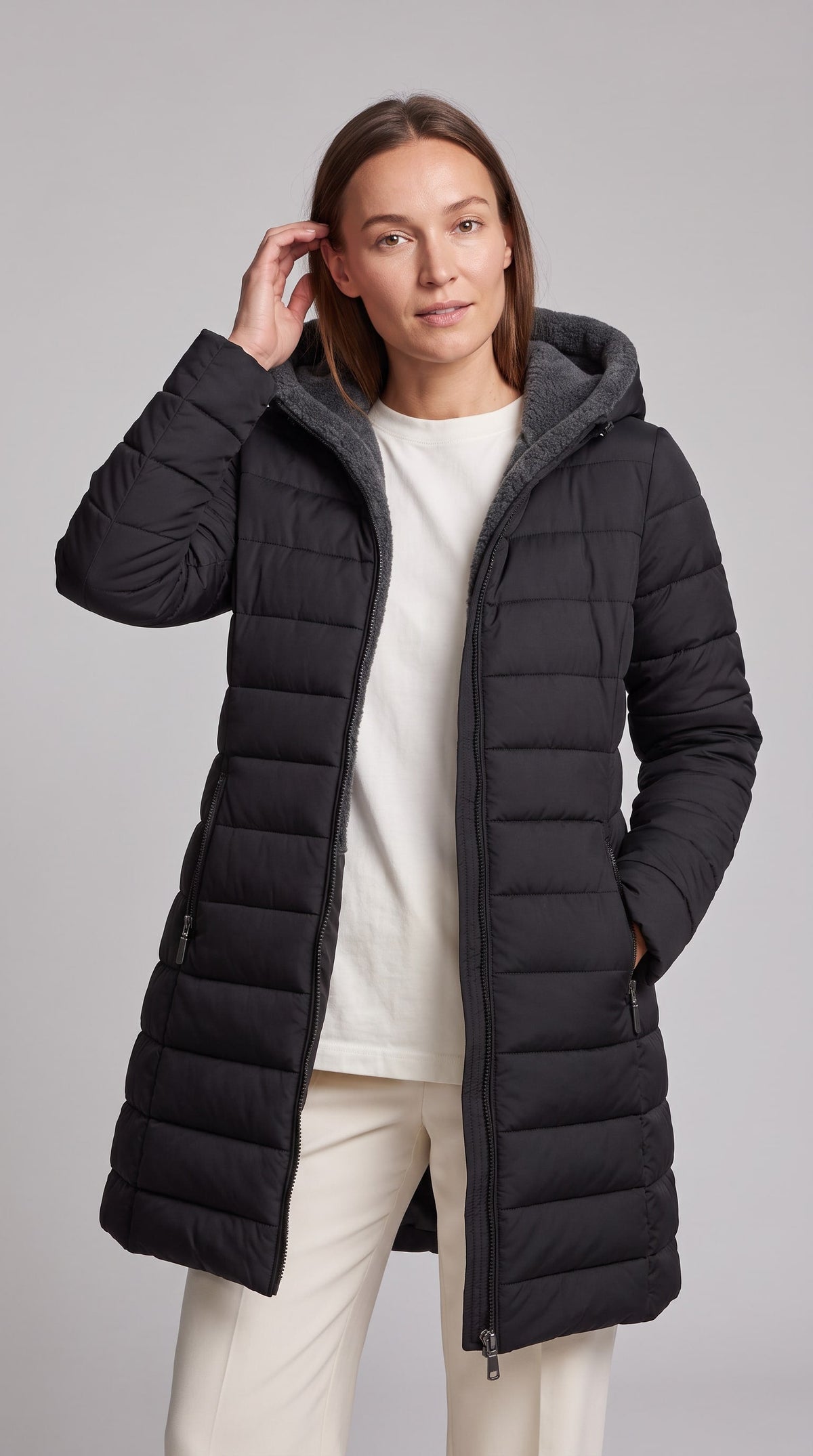 Women's Fleece-Lined A-Line Winter Coat - Black