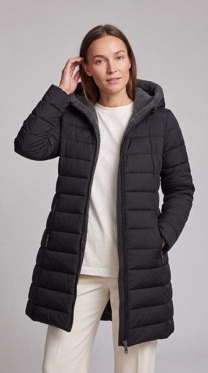 Women's Fleece-Lined A-Line Winter Coat - Black
