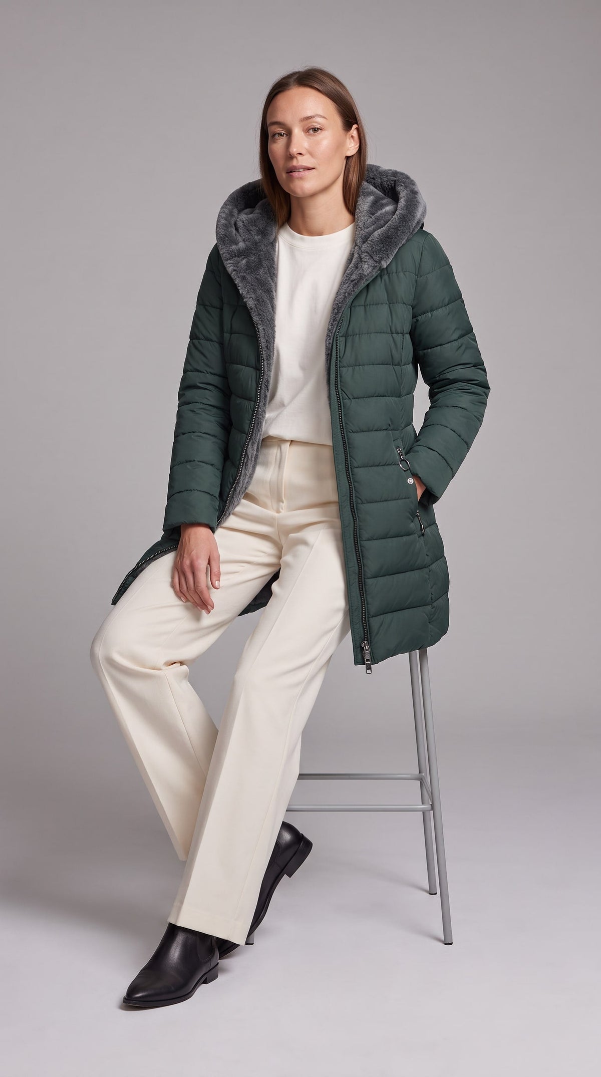 Women's Fleece-Lined A-Line Winter Coat - Green