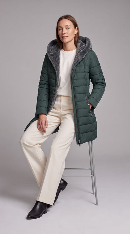 Women's Fleece-Lined A-Line Winter Coat - Green