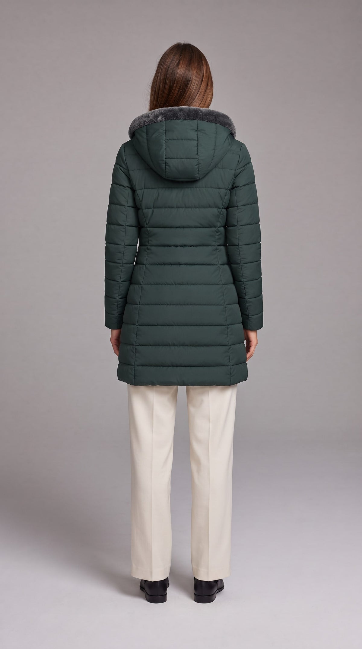 Women's Fleece-Lined A-Line Winter Coat - Green