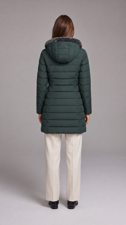 Women's Fleece-Lined A-Line Winter Coat - Green
