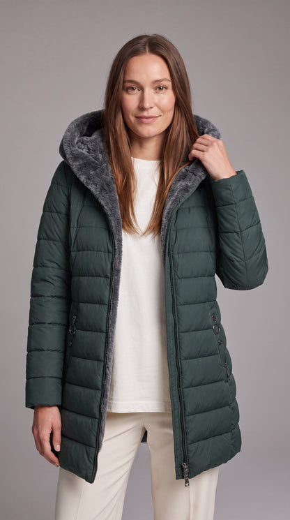 Women's Fleece-Lined A-Line Winter Coat - Green