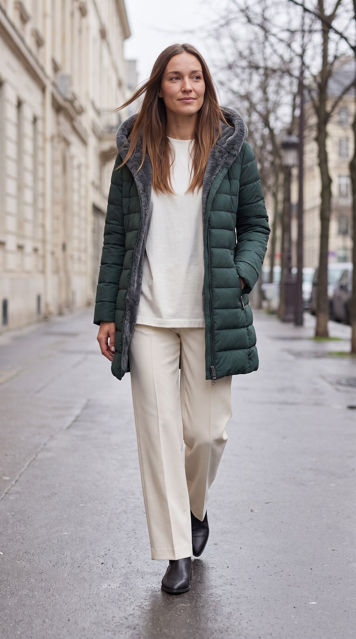 Women's Fleece-Lined A-Line Winter Coat - Green