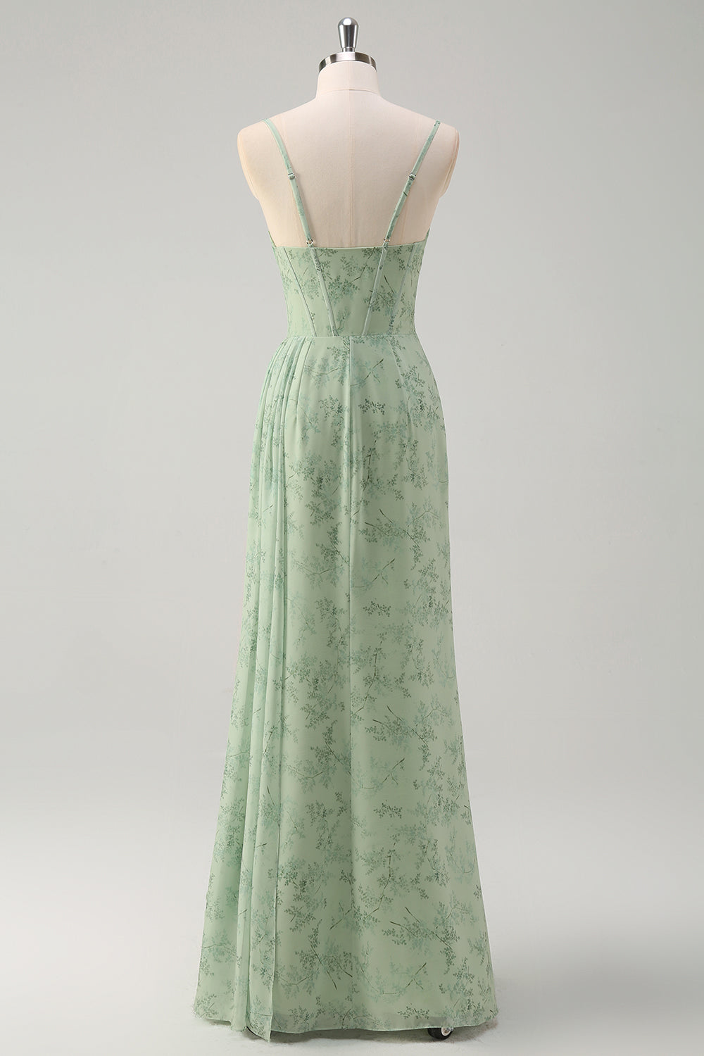 Women's Floral Chiffon Corset Floor-Length Formal Dress - Dusty Sage Floral