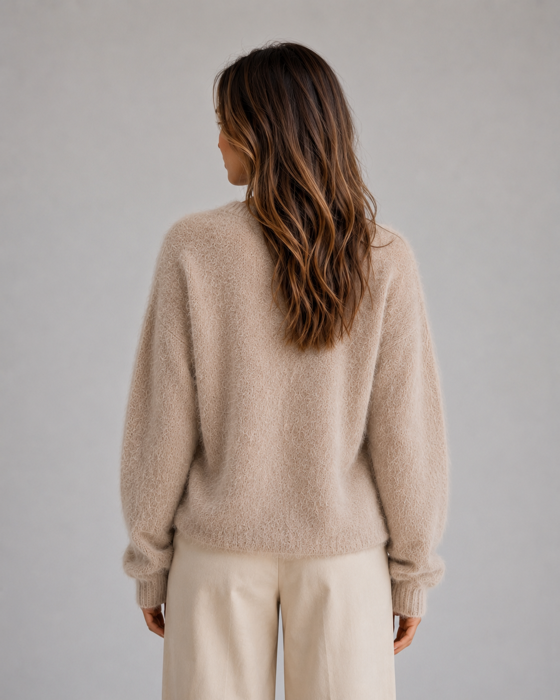 Women's Fluffy V-Neck Button-Front Cardigan - Khaki