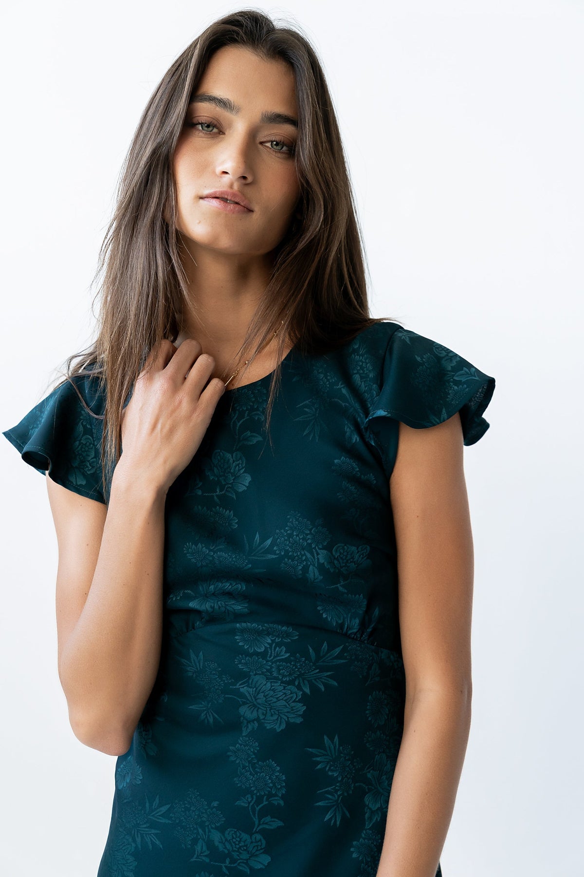 Women's Flutter Sleeve Tiered Ruffle Maxi Dress - Deep Teal