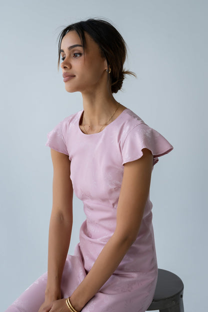Women's Flutter Sleeve Tiered Ruffle Maxi Dress - Pink