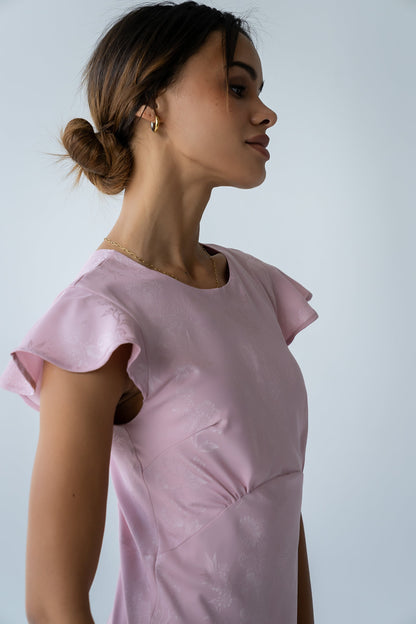 Women's Flutter Sleeve Tiered Ruffle Maxi Dress - Pink