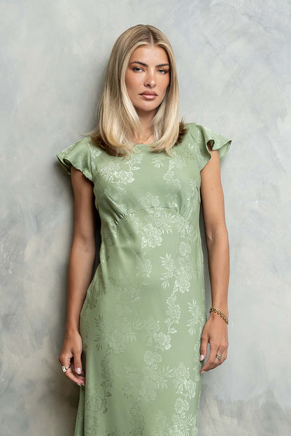 Women's Flutter Sleeve Tiered Ruffle Maxi Dress - Sage Green
