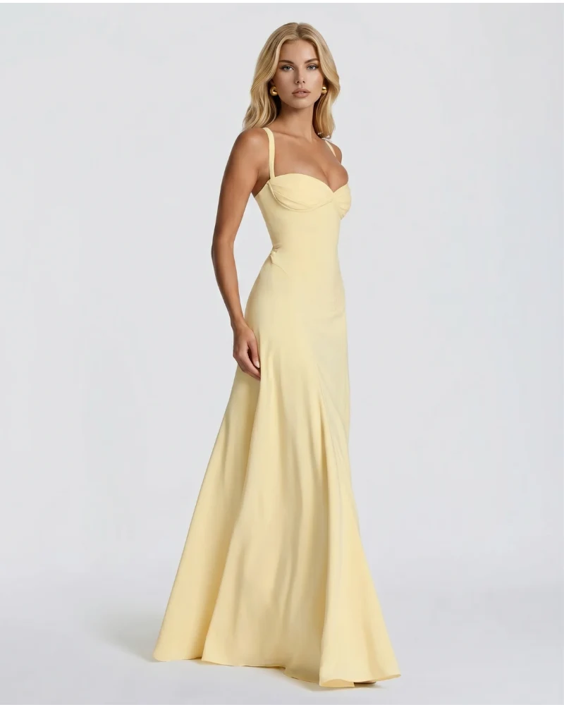 Women's Formal Corset Dress in Maxi Length - Butter Yellow