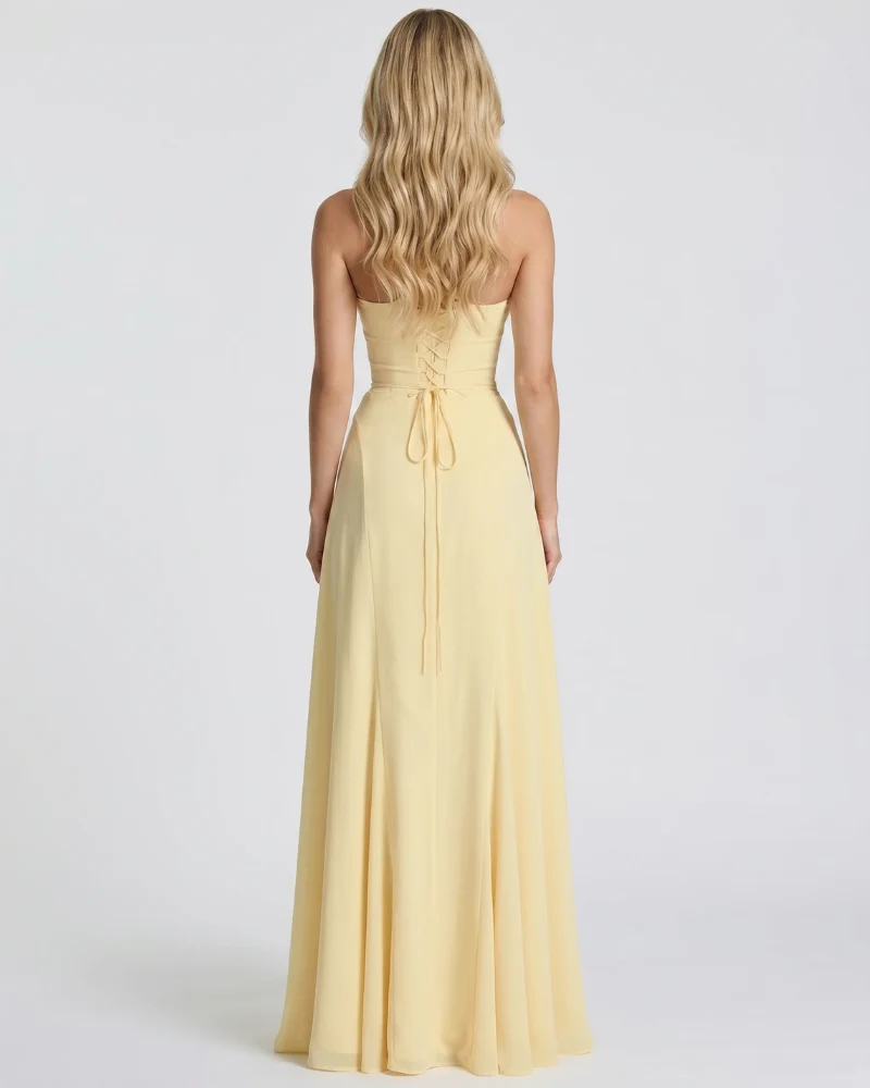 Women's Formal Corset Dress in Maxi Length - Butter Yellow