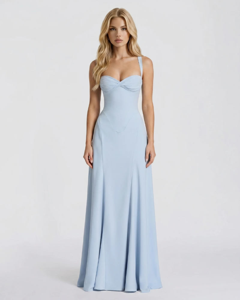 Women's Formal Corset Dress in Maxi Length - Light Blue