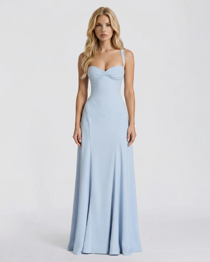 Women's Formal Corset Dress in Maxi Length - Light Blue
