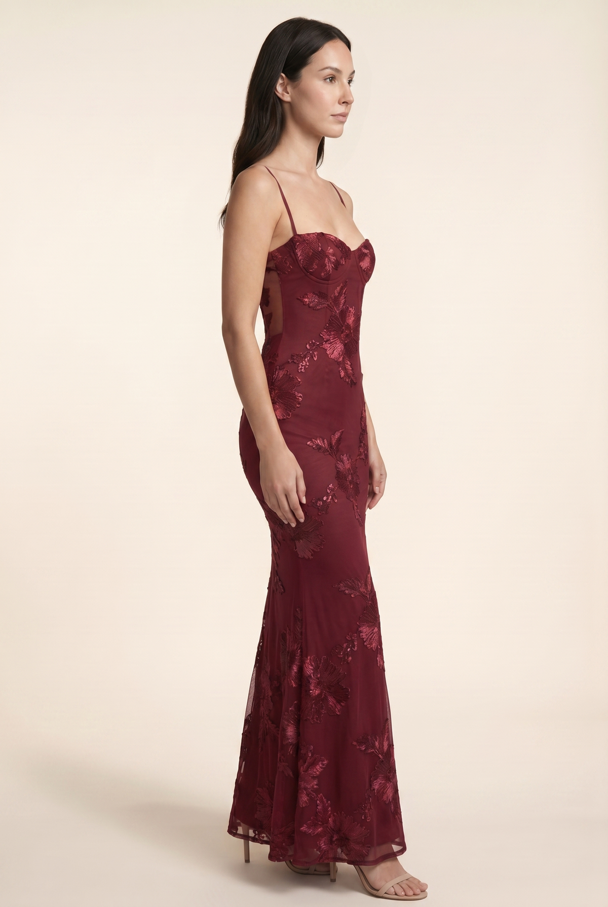 Women's Formal Maxi Dress with Lace-Up Back - Burgundy