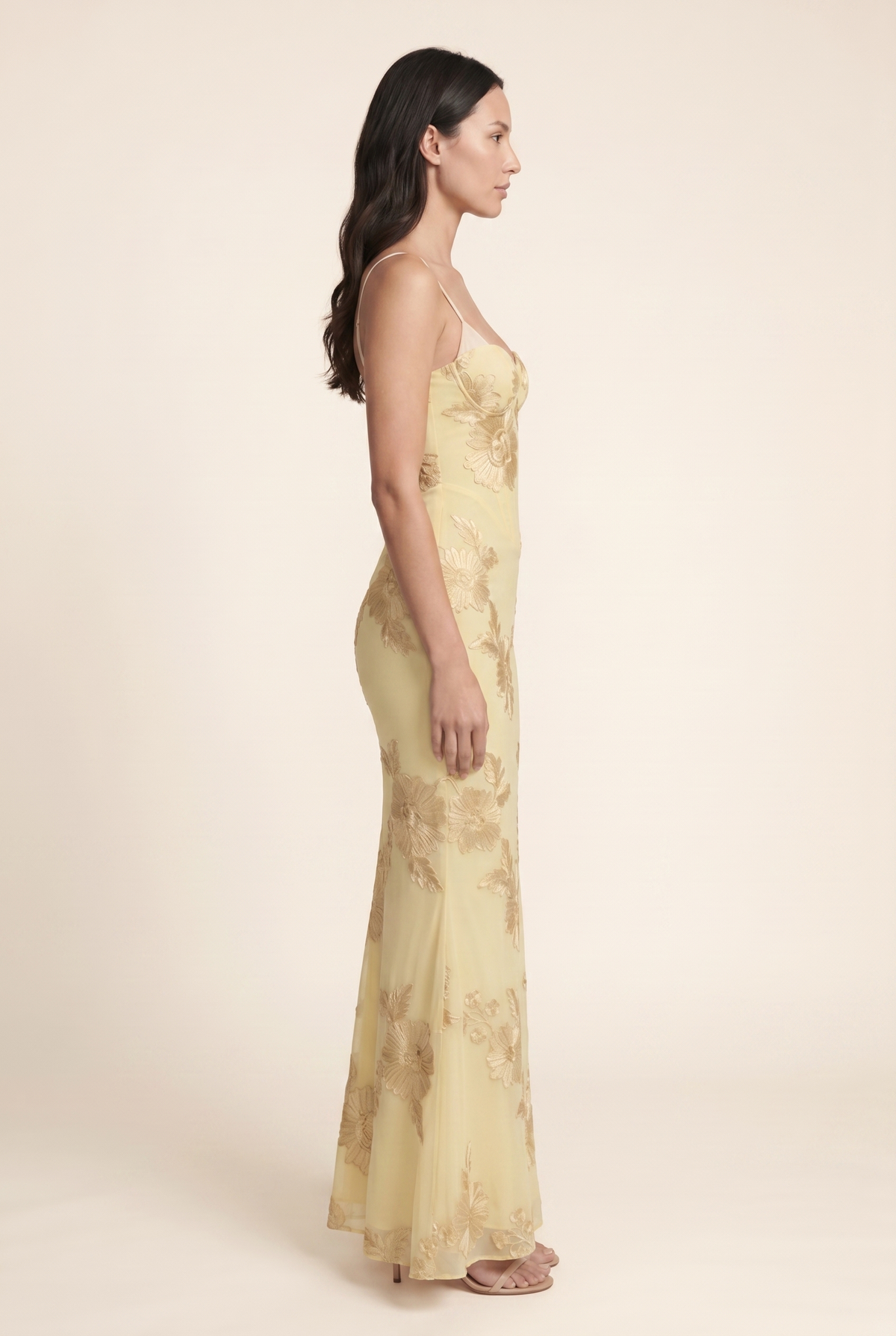 Women's Formal Maxi Dress with Lace-Up Back - Lemon
