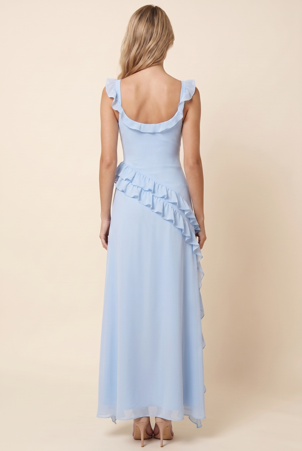 Women's Formal Maxi Dress with Ruffle Straps - Baby Blue