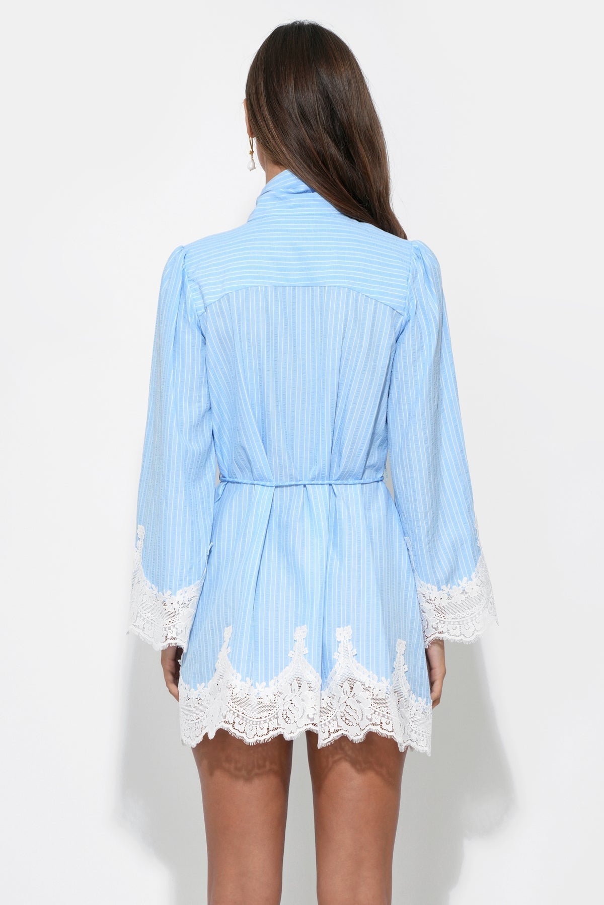 Women's Garden Party Striped Tie Neck Mini Dress - Light Blue Stripe