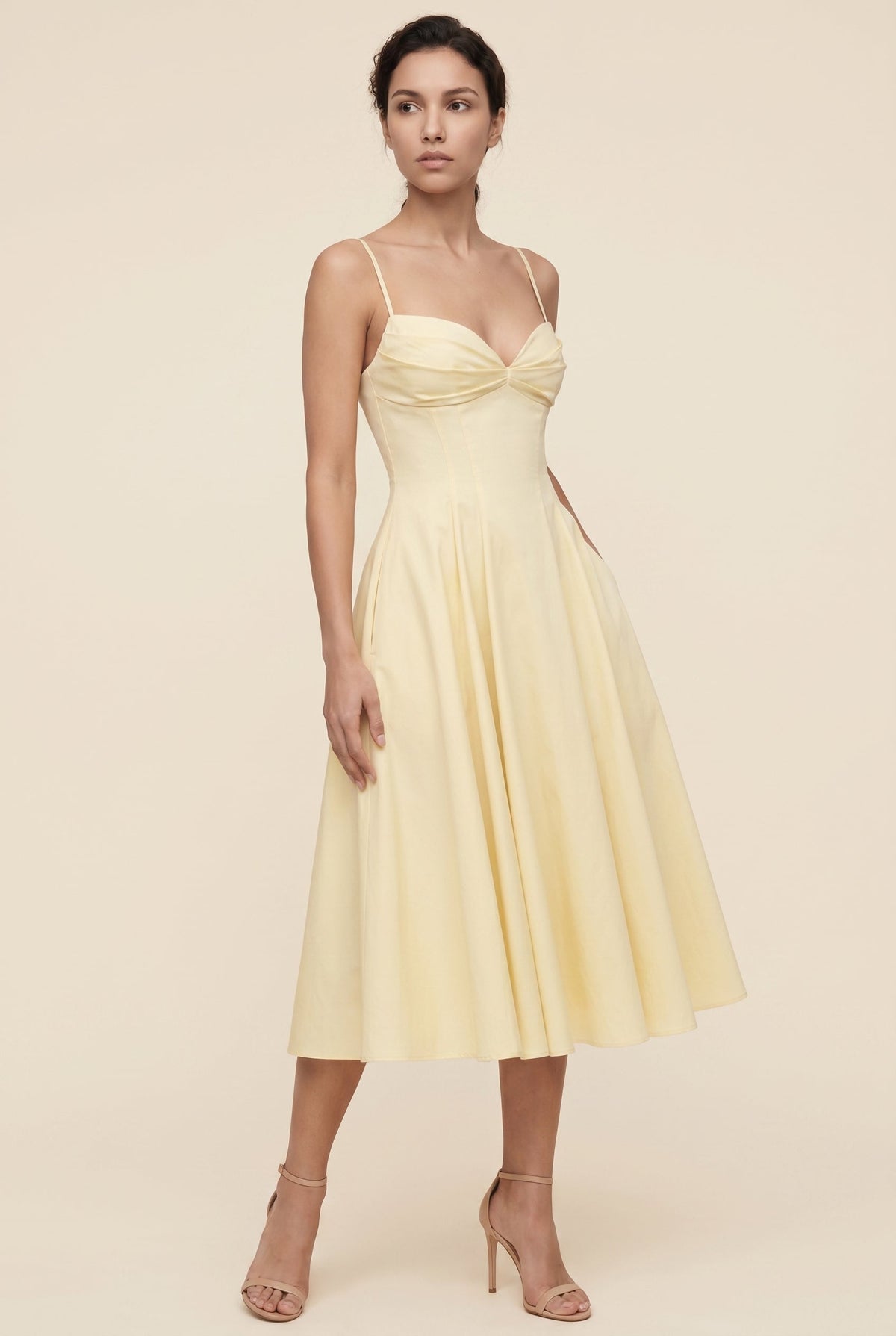 Women's Garden Party Twist Front A-Line Midi Dress - Butter Yellow