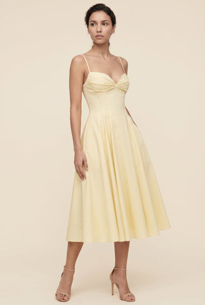 Women's Garden Party Twist Front A-Line Midi Dress - Butter Yellow