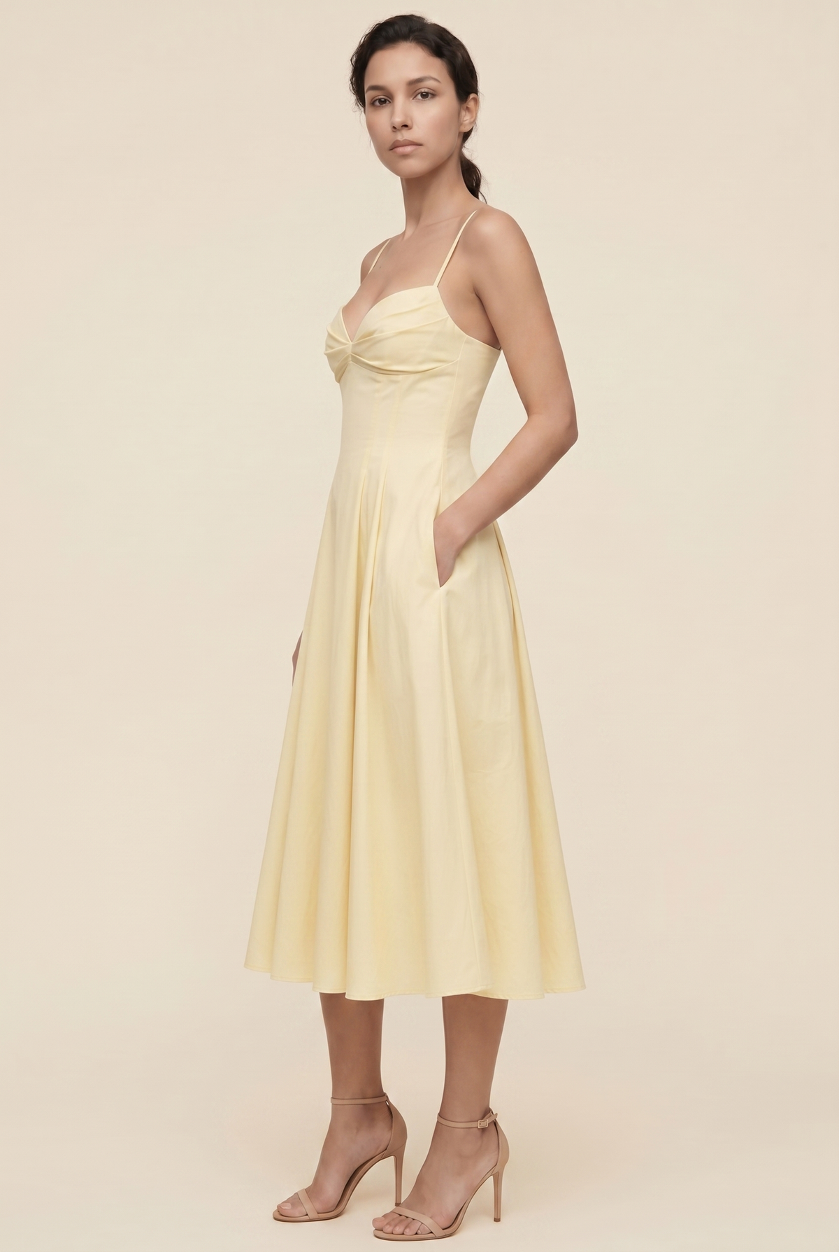 Women's Garden Party Twist Front A-Line Midi Dress - Butter Yellow