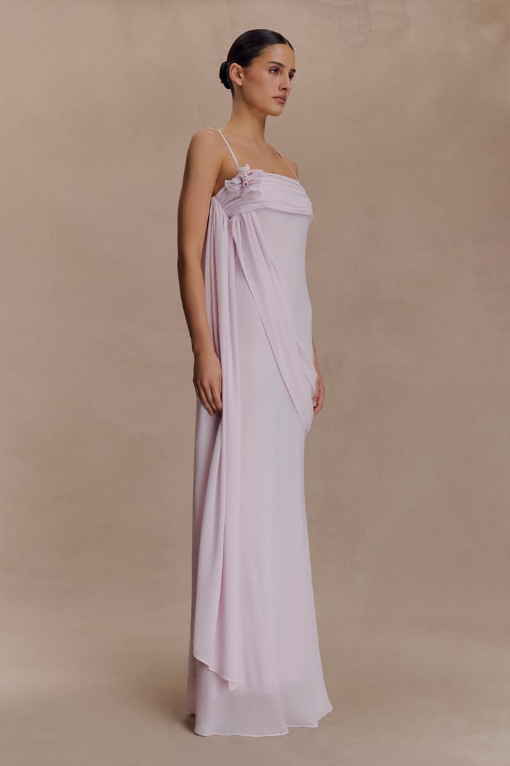 Women's Garden Wedding Draped Rosette Lilac Maxi Dress - Lilac