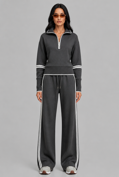 Women's Half-Zip Contrast Stripe Lounge Set - Dark Gray