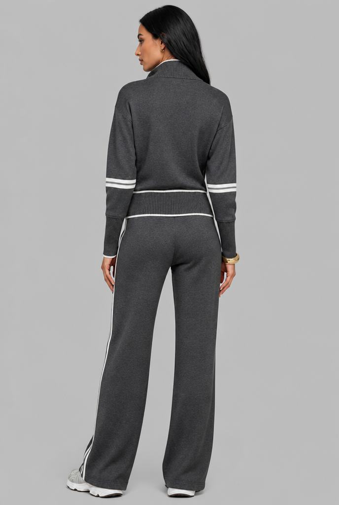 Women's Half-Zip Contrast Stripe Lounge Set - Dark Gray
