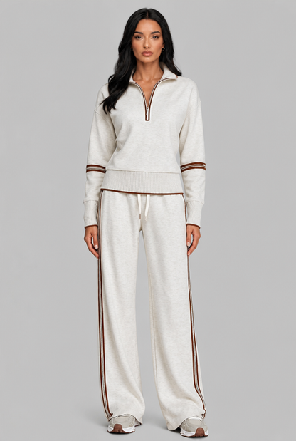 Women's Half-Zip Contrast Stripe Lounge Set - White