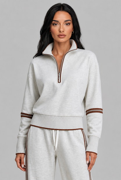 Women's Half-Zip Contrast Stripe Lounge Set - White