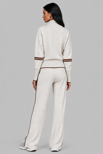 Women's Half-Zip Contrast Stripe Lounge Set - White